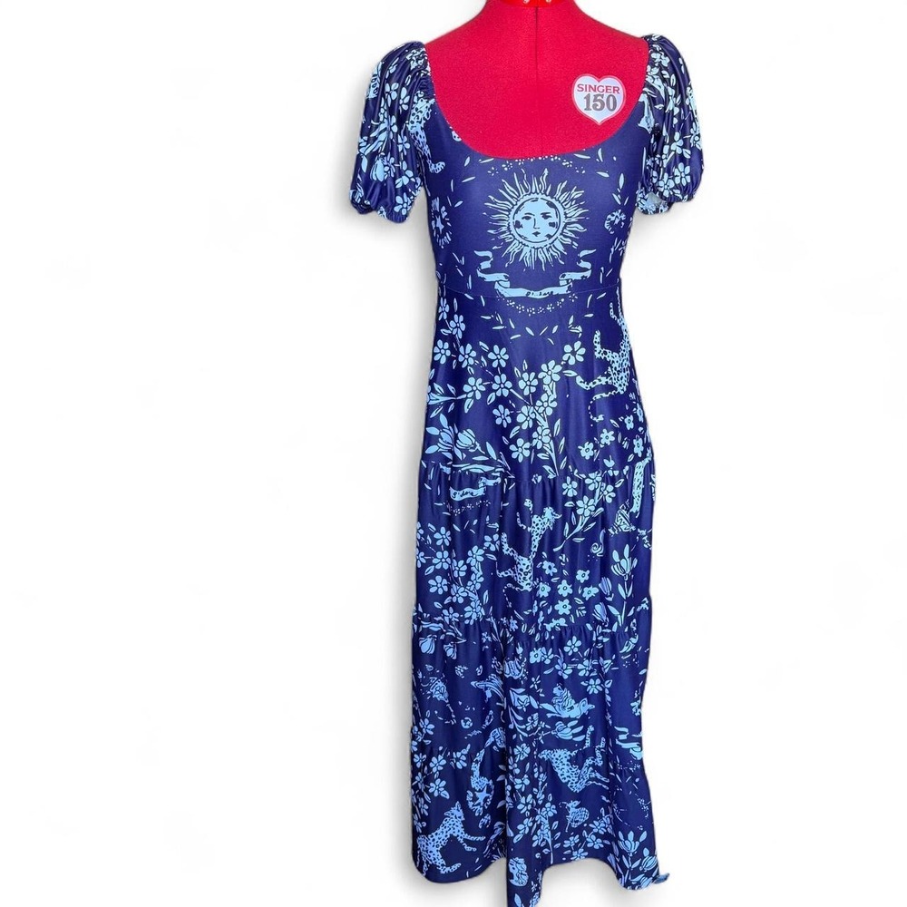 Smith & Quinn Small navy blue & white floral maxi dress celestial cottagecore